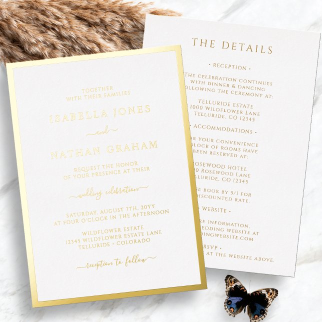Minimalist Wedding Foil All In One Invitation (Elegant Minimalist Wedding Foil All In One Invitation Foil Invitation by Painted Paperie
)
