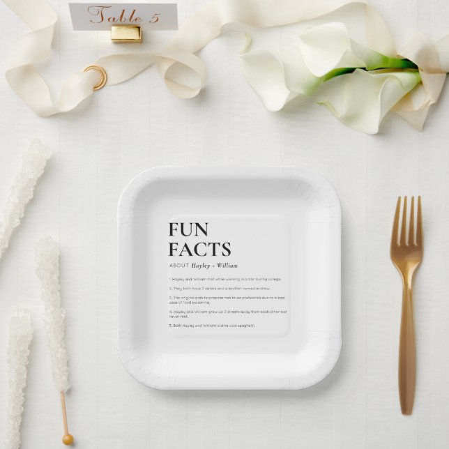 Minimalist Wedding Fun Facts Paper Plate (Wedding)