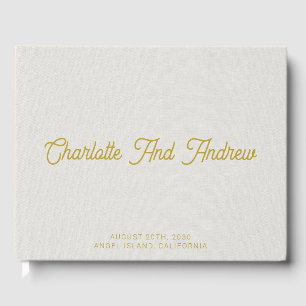 Minimalist Wedding Gold Monogram Cream Faux Linen  Guest Book