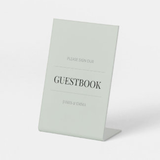 Minimalist Wedding Guest Book Pale Sage Green Pedestal Sign