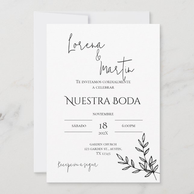 Minimalist Wedding Invitation in Spanish (Front)