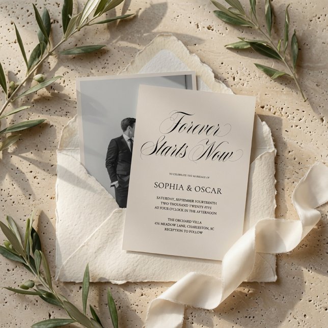 Minimalist Wedding Invitation with Photo Beige (Creator Uploaded)