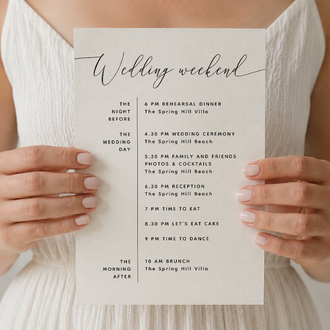 Minimalist Wedding Itinerary | Weekend Timeline Invitation (Creator Uploaded)