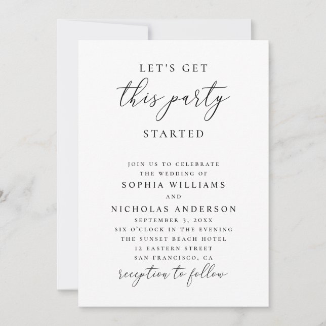 Minimalist Wedding | Let’s Get This Party Started Invitation (Front)