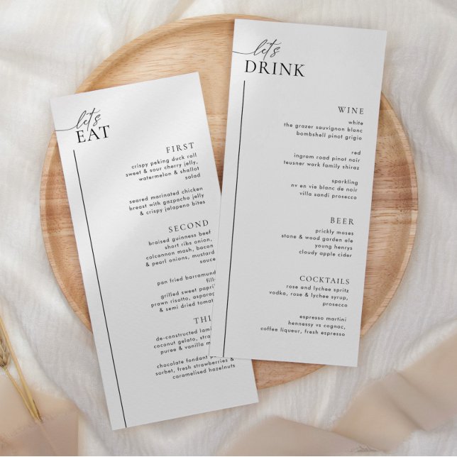 Minimalist Wedding Menu and Drinks Menu LAYLA (LAYLA | Wedding Menus Double Sided | Food and Drinks Menu)