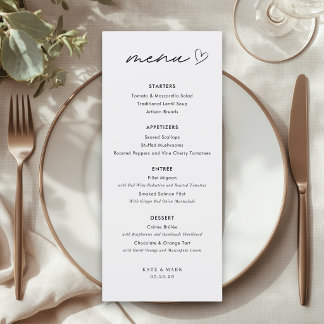 Minimalist Wedding Menu Card