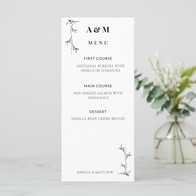 Minimalist Wedding Menu Card,  Modern Aesthetic (Standing Front)