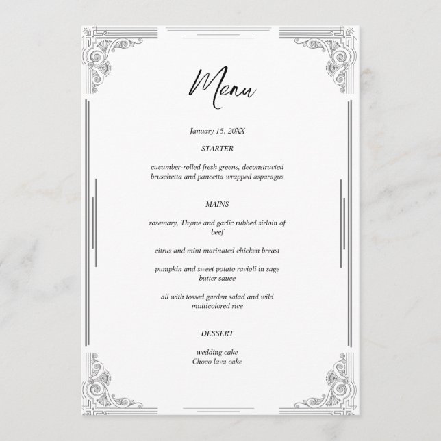 Minimalist Wedding Menu Card | Reception Card (Front)