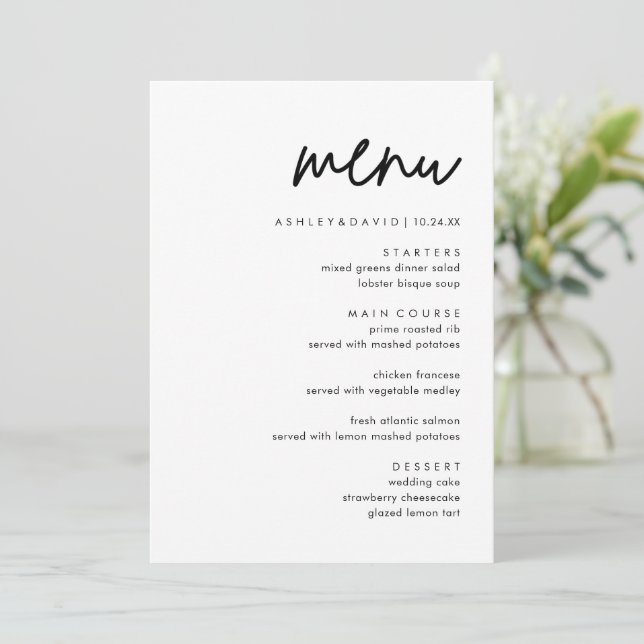 Minimalist Wedding Menu Cards | Reception Menu (Standing Front)