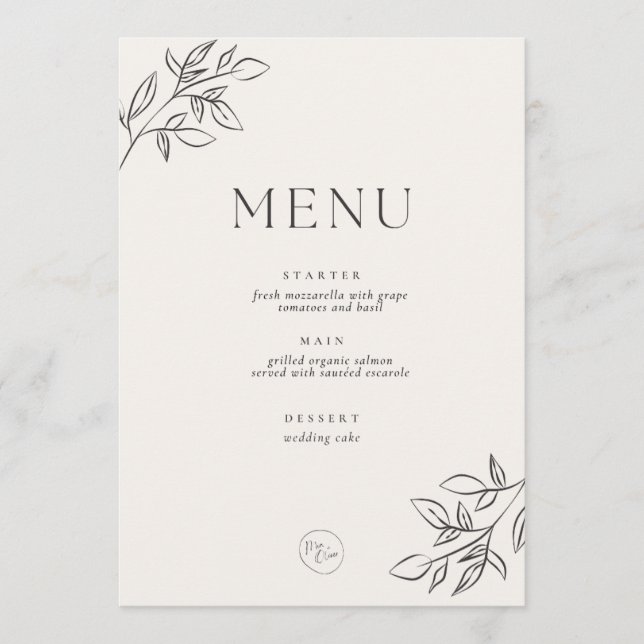 Minimalist Wedding Menu – Elegant Botanical Beige  (Front)