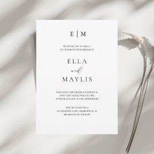 Minimalist Wedding Modern Black & White Invitation