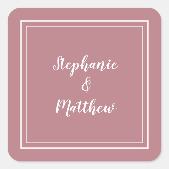 Minimalist Wedding Modern  Favour Dusty Rose  Square Sticker (Front)