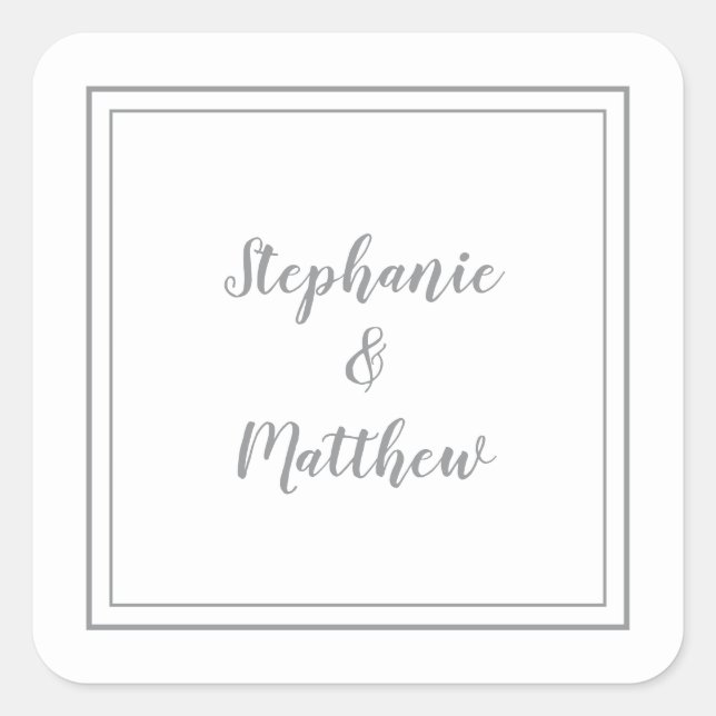 Minimalist Wedding Modern Favour Thank You Grey  Square Sticker (Front)