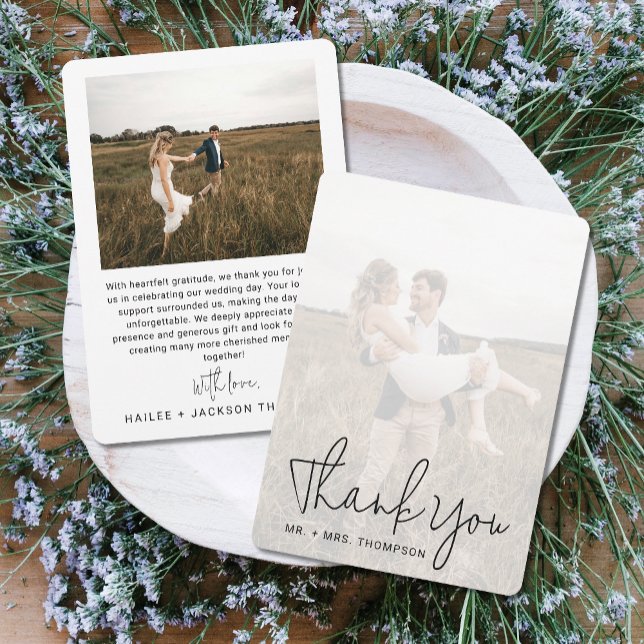 Minimalist Wedding Modern Stylish Photo Overlay Thank You Card (Creator Uploaded)