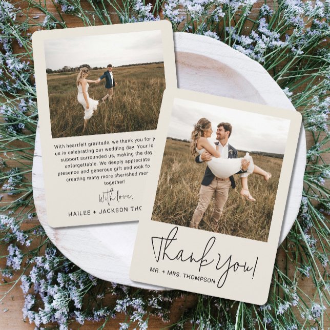 Minimalist Wedding Modern Stylish Script Photo Thank You Card (Creator Uploaded)