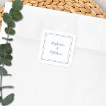 Minimalist Wedding Modern Thank You Dusty Blue Square Sticker<br><div class="desc">Modern minimalist and chic Wedding design features bride & groom's names in a modern design with a double framed border in dusty blue on an white background. The modern design is simple and chic. Personalise wedding details with your names in blue script. Be sure to see the collection link on...</div>