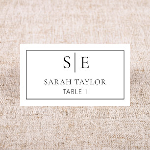 Minimalist Wedding Monogram Calligraphy Flat Tent Place Card