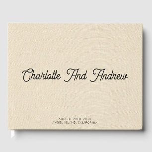 Minimalist Wedding Monogram Cream Faux Linen Guest Book