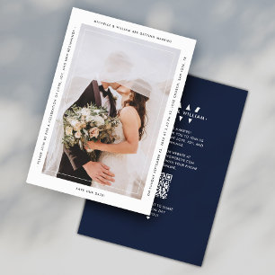 Minimalist Wedding Monogram Dark Navy Modern Save The Date
