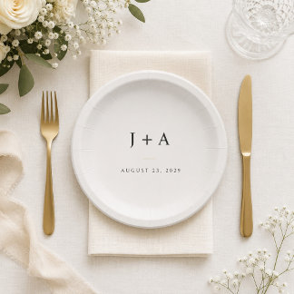 Minimalist Wedding Monogram Paper Coaster Plate
