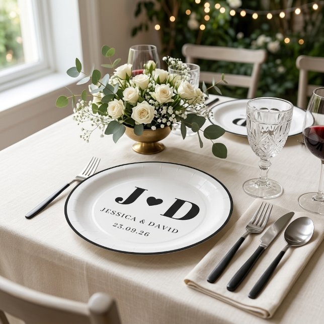 Minimalist Wedding  Monogram Personalised Party  Paper Plate (Creator Uploaded)