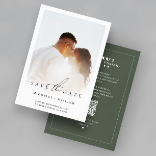 Minimalist Wedding Monogram Photo Moss Green Save The Date