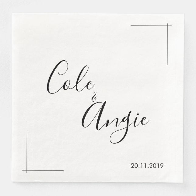Minimalist Wedding Napkins with Crossed Borders (Front)