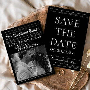 Minimalist Wedding Newspaper Photo Save The Date Invitation