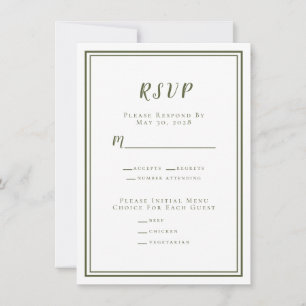 Minimalist Wedding Olive Green Menu Simple RSVP