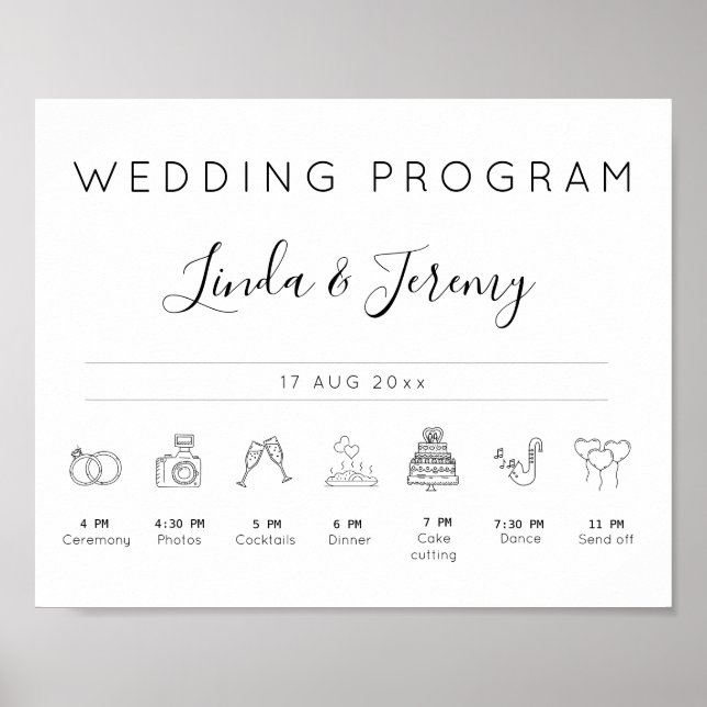 Minimalist Wedding Order of Events Timeline Sign (Front)