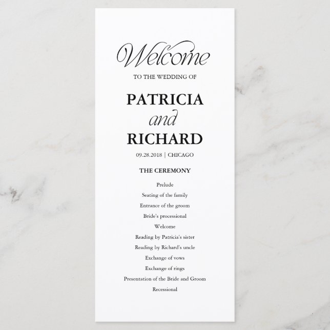 Minimalist Wedding Order of Service Program Programme (Front)