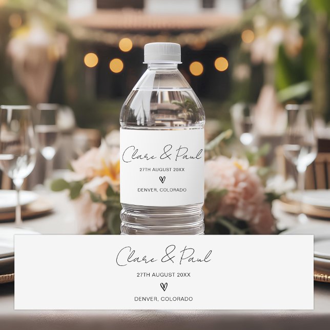 Minimalist Wedding Party Modern Shower Engagement Water Bottle Label (Creator Uploaded)