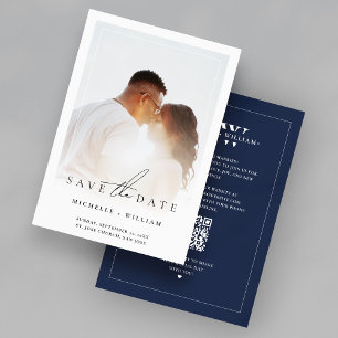 Minimalist Wedding Photo Frame Monogram Navy Save The Date