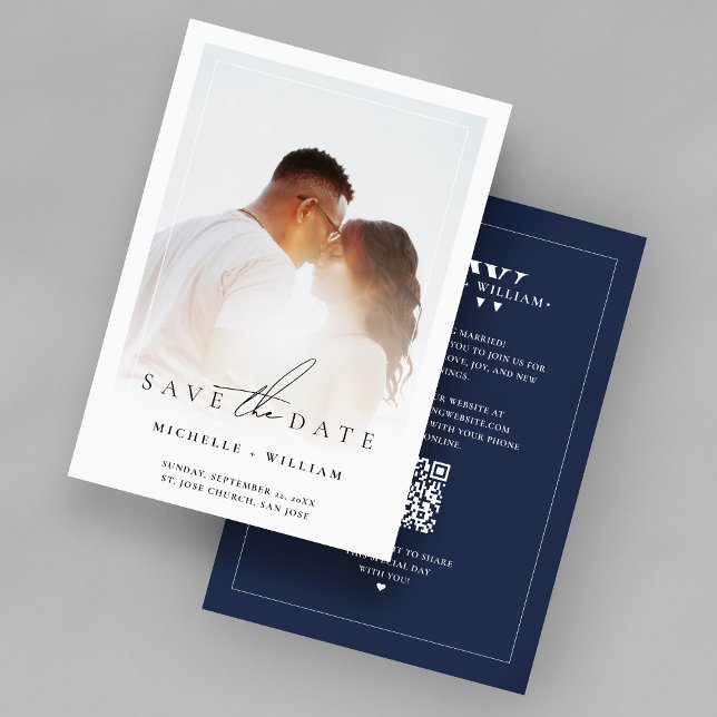 Minimalist Wedding Photo Frame Monogram Navy Save The Date (Minimalist Wedding Photo Frame Monogram Navy Save The Date
)
