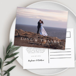 Minimalist Wedding Photo Love & Thanks Message  Postcard