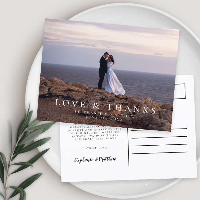 Minimalist Wedding Photo Love & Thanks Message  Postcard (Minimalist Wedding Photo Love & Thanks Message Postcard)