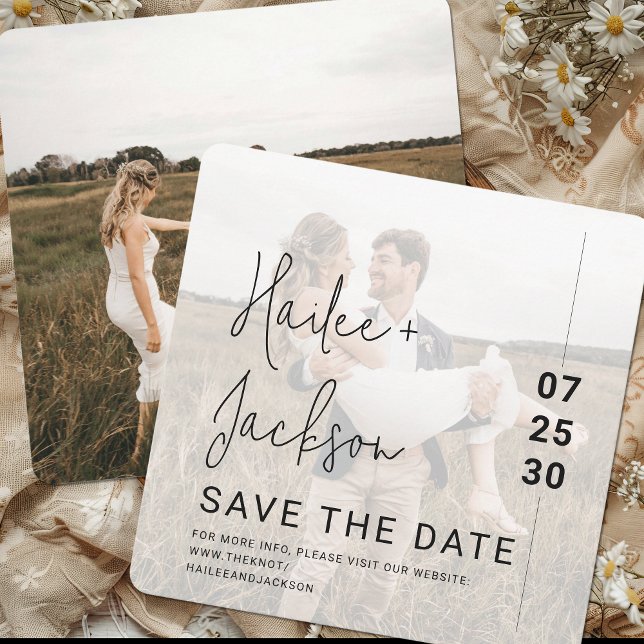 Minimalist Wedding Photo Overlay Simple Square Save The Date (Creator Uploaded)