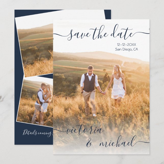 Minimalist Wedding Photo Save the date Invitation (Front/Back)