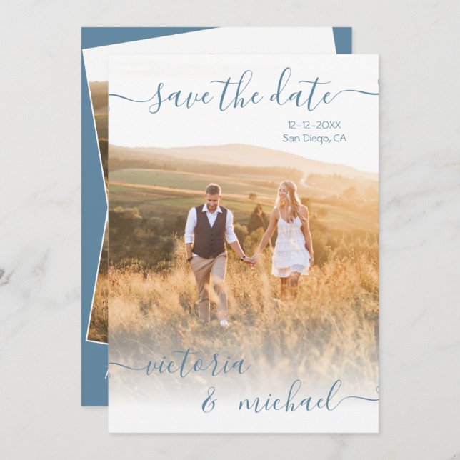 Minimalist Wedding Photo Save the date Invitation (Front/Back)
