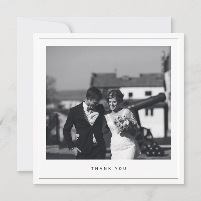 Minimalist Wedding Photo Square Thank You Card (Front)