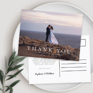 Minimalist Wedding Photo Thank You Message Postcard