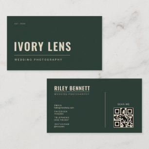 Minimalist Wedding Photography Forest Green Business Card