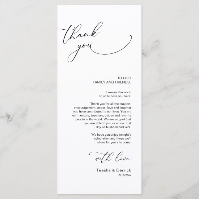 Minimalist Wedding Place Setting Thank You Card (Front)