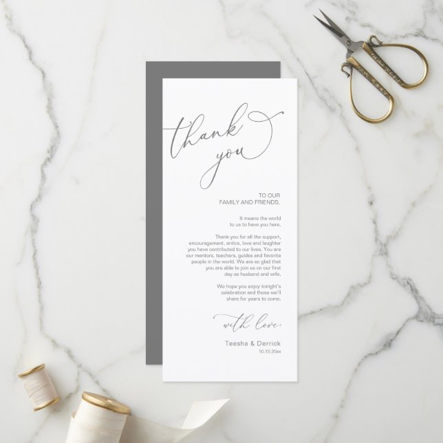 Minimalist Wedding Place Setting Thank You Card (Front/Back In Situ)