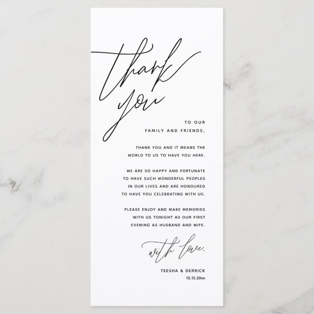 Minimalist Wedding Place Setting Thank You Card (Front)