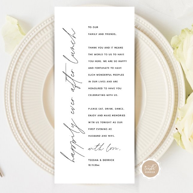 Minimalist Wedding Place Setting Thank You Card (Wedding Happily Ever After Lunch Place Setting Thank You Card, in Modern Minimalist Script Themed)