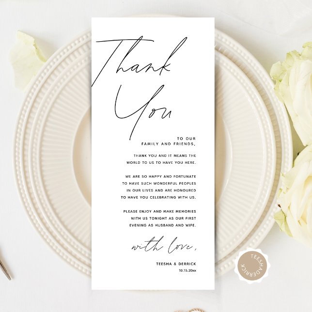 Minimalist Wedding Place Setting Thank You Card (Modern Minimalist Wedding Place Setting Thank You Card, Dinner Plate Decor, Online Editable)