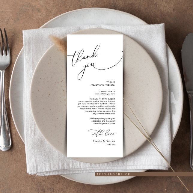 Minimalist Wedding Place Setting Thank You Card (Wedding Place Setting Thank You Card. in Modern Wedding Dinner Or Brunch, Romantic Script Design)