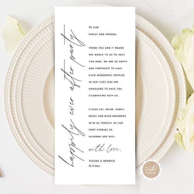 Minimalist Wedding Place Setting Thank You Card (Wedding Happily Ever After Dinner Party Place Setting Thank You Card, in Modern Minimalist Script)