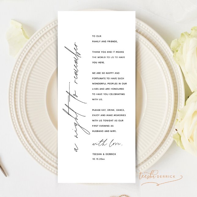 Minimalist Wedding Place Setting Thank You Card (A night to remember, Modern Minimalist Wedding Dinner Place Setting Thank You Card)